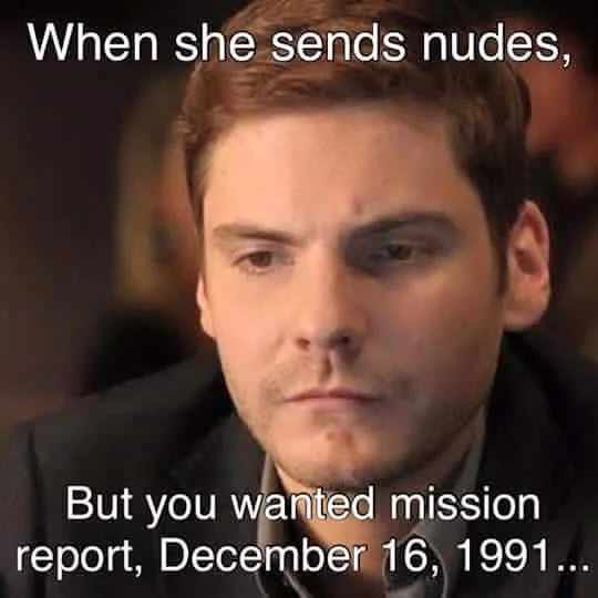 A popular image macro using Baron Zemo from Captain America: Civil War to reference the film's pivotal 'mission report' scene.