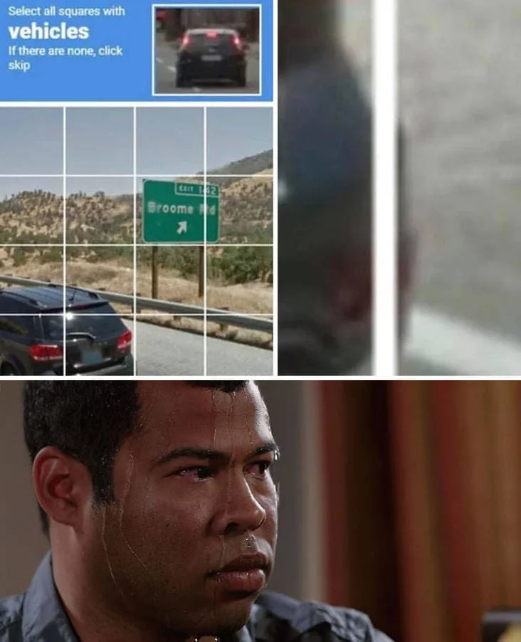CAPTCHA puzzle juxtaposed with emotional frustration.
