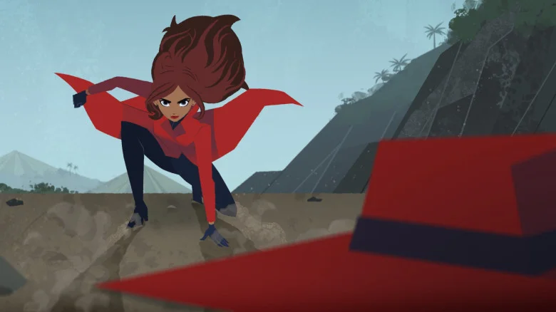 Carmen Sandiego as depicted in the 2019 Netflix animated series, wearing her signature red trench coat and iconic fedora.