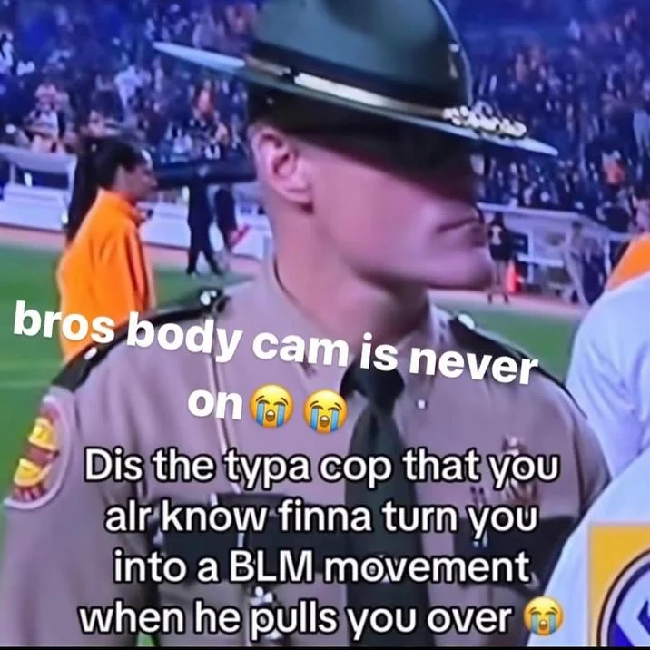 A TikTok-style meme edit joking about the intimidating aura of the officer nicknamed Cassius Thundercock.