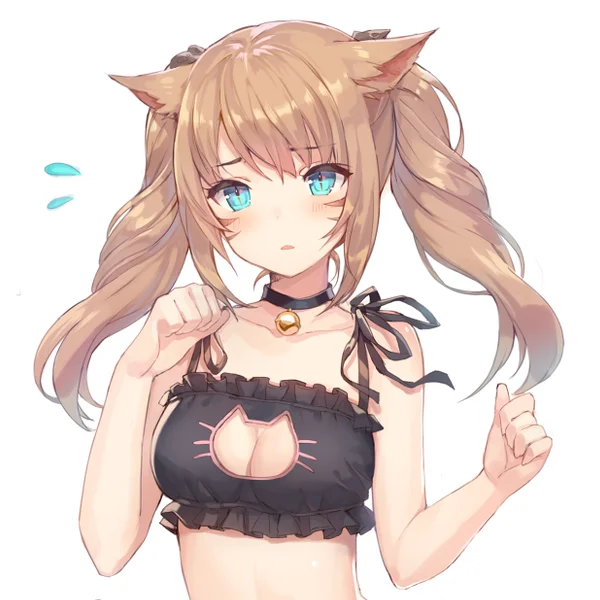 The Cat Keyhole Lingerie meme: an anime cat-girl wearing the signature black frilled crop top with a cat-face keyhole cutout at the chest.