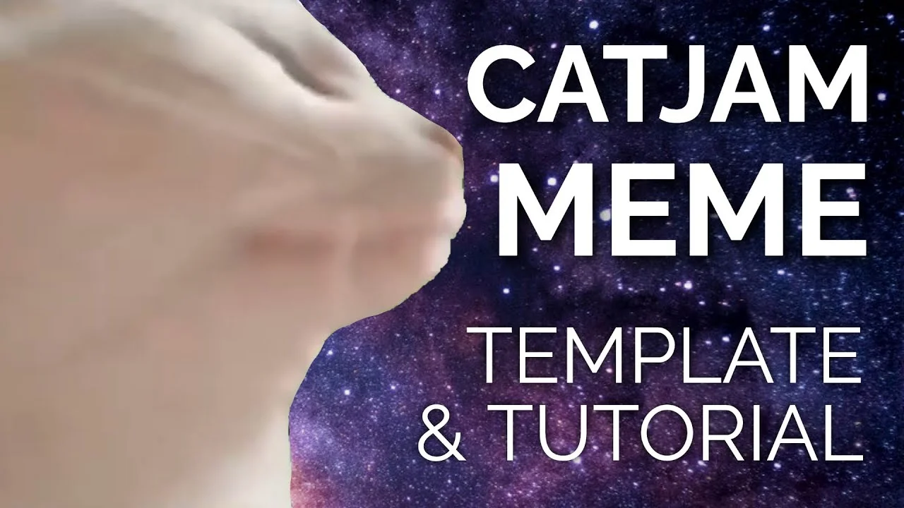 Catjam with galaxy background and tutorial text.