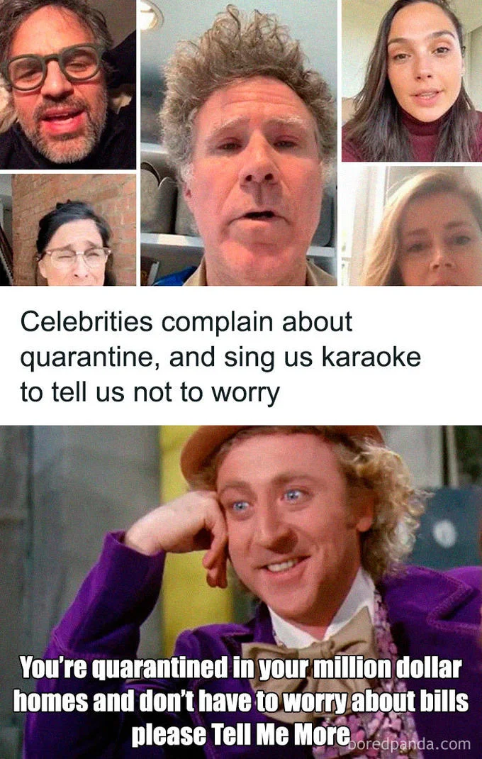 Critique of performative celebrity pandemic unity.