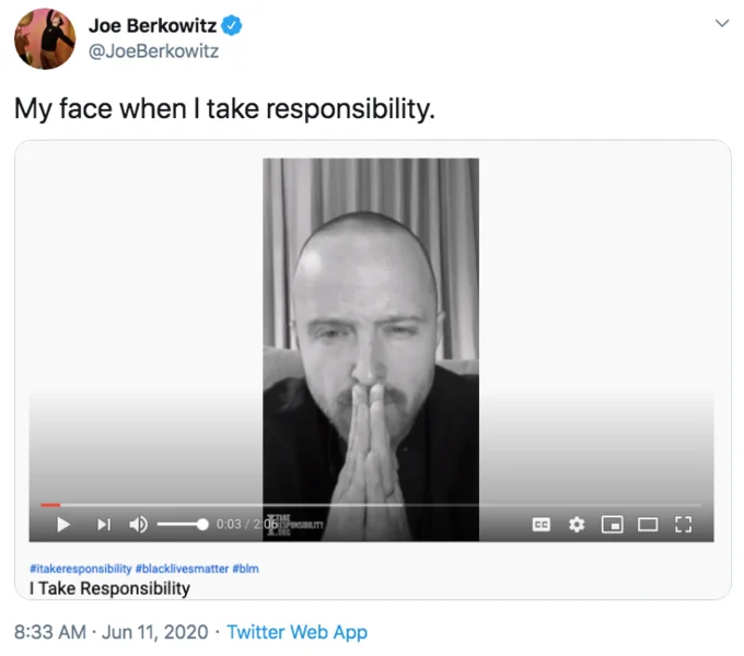 Aaron Paul's solemn prayer pose in PSA.