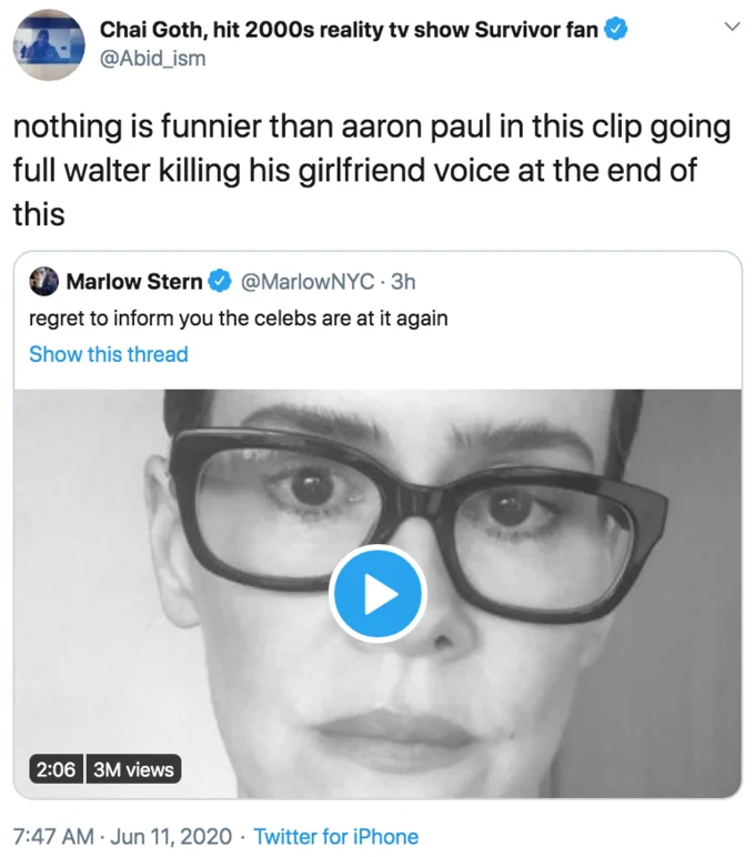 Mocking Paul's over-the-top emotional delivery.