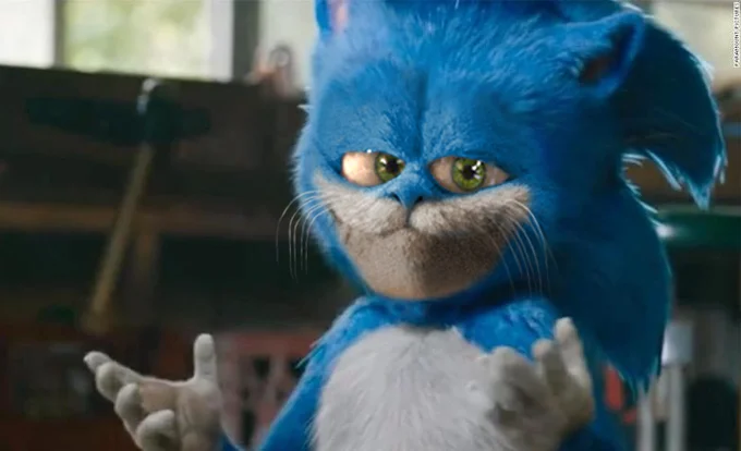 A feline-themed edit transforming the CGI Sonic into a cat-faced hybrid creature.