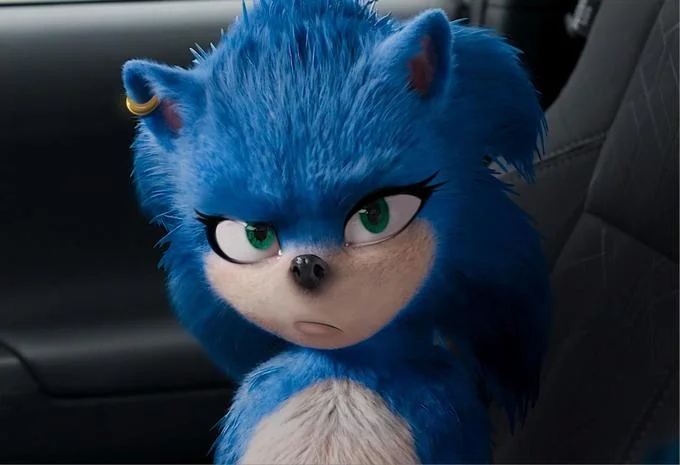 The original CGI Sonic still from the film's first trailer that became the base image for countless meme edits.
