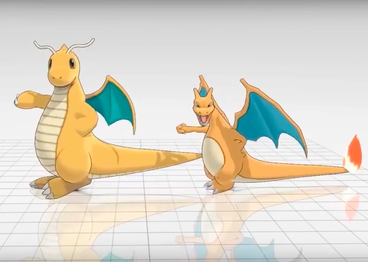 The original Pokémon HOME clip of Dragonite and Charizard that became the basis for the widespread 'Charizard and Dragonite Dance' remix meme.