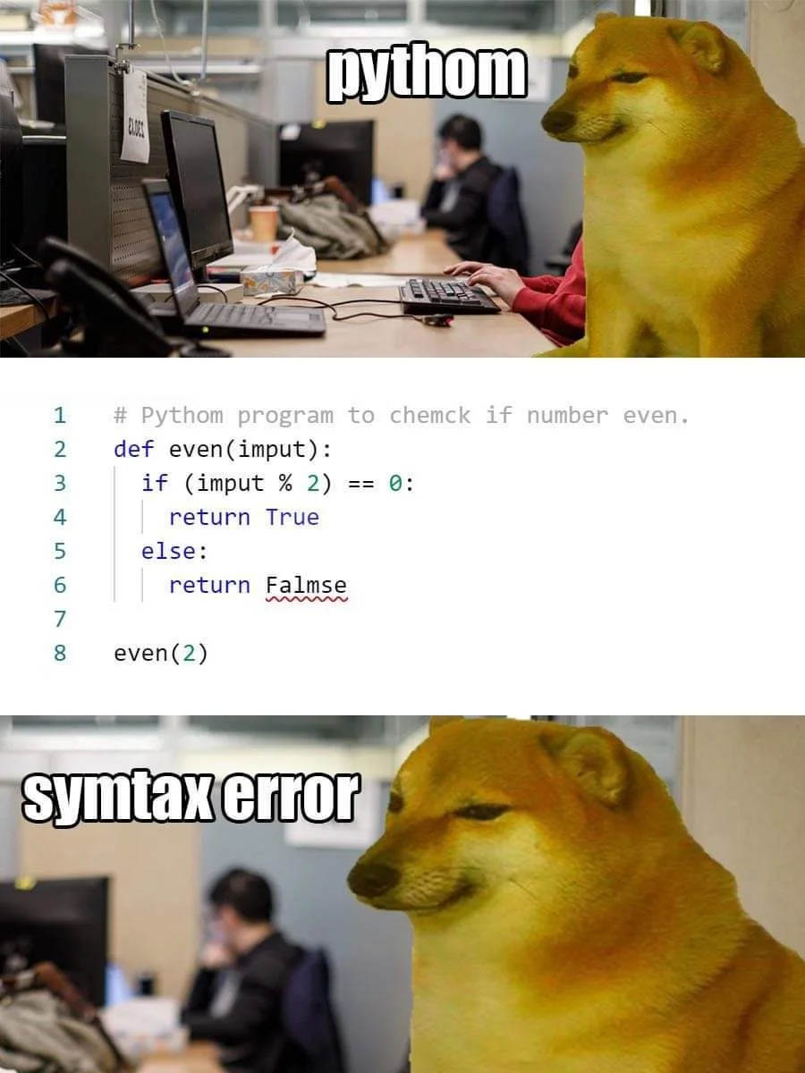 Dog with programming error reference.