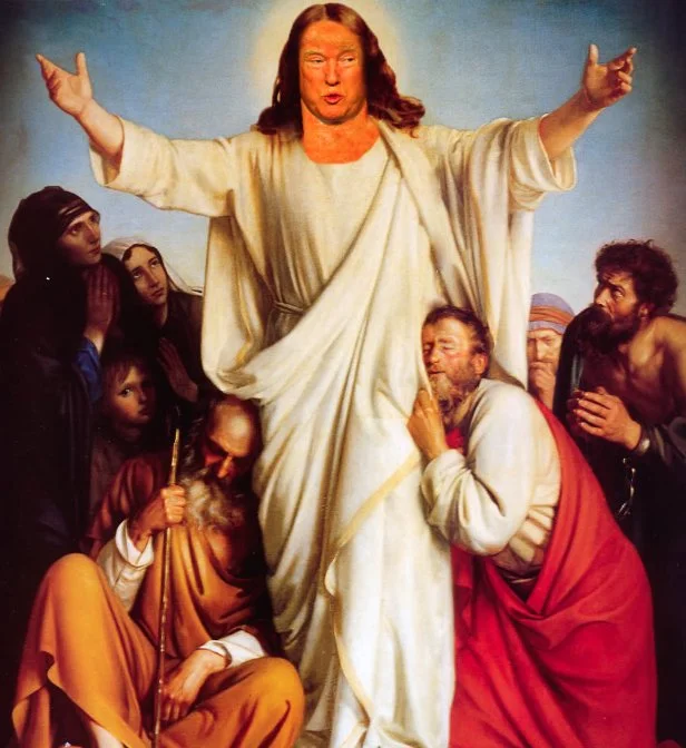 The iconic 'Cheeto Jesus' image: Donald Trump's face photoshopped onto a classical painting of Christ.