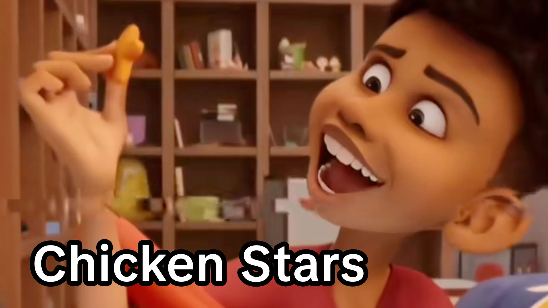 The iconic 'Chicken Stars' meme still, featuring the wide-eyed animated boy marveling at a star-shaped chicken nugget.