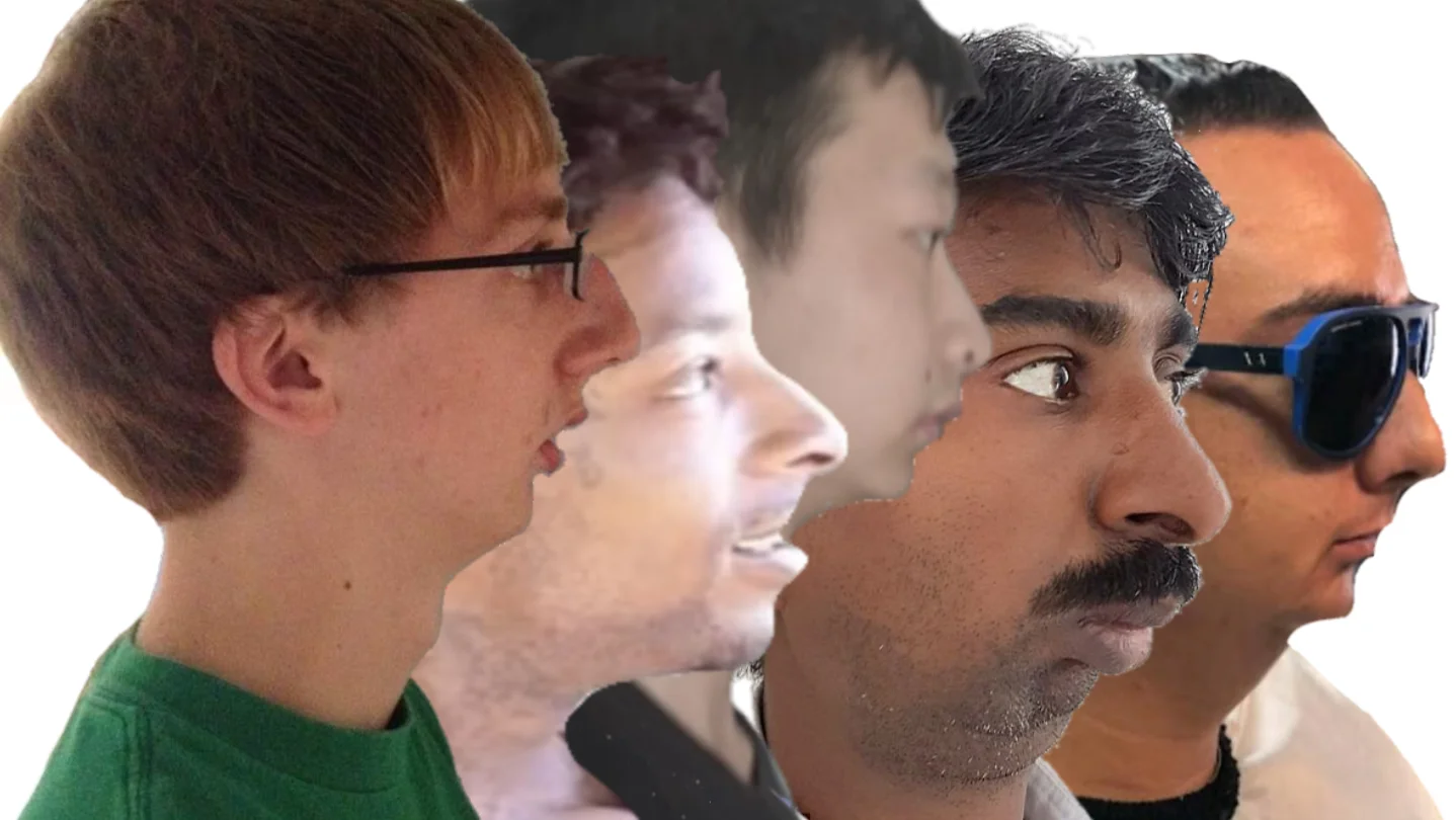 The 'Chinlets, Assemble' composite image showcasing multiple real-life examples of the weak-chinned profile associated with the chinlet meme.