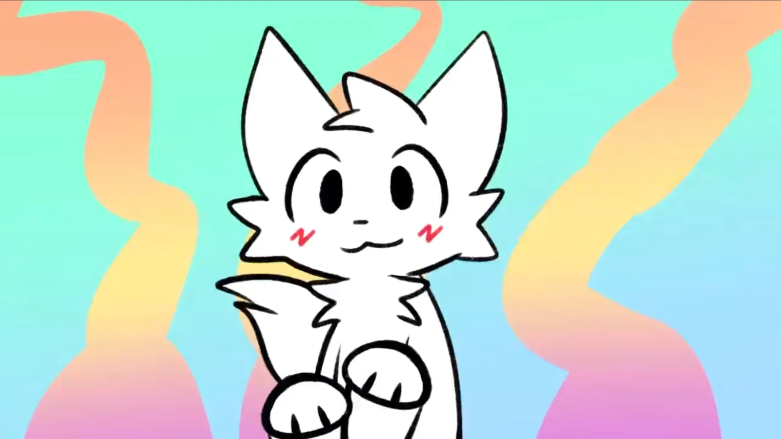 Cartoon cat on soft pastel background.