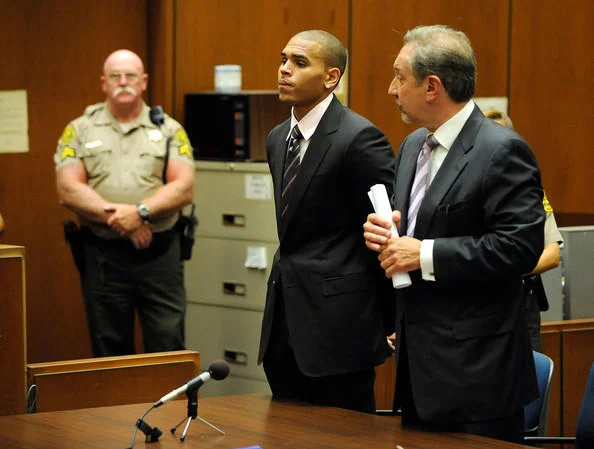 Chris Brown appears in a Los Angeles courtroom during proceedings for the 2009 felony assault charges.