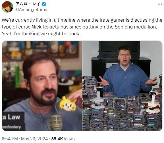 A tweet observes that even the Irate Gamer is now commenting on Nick Rekieta's alleged Sonichu medallion curse.