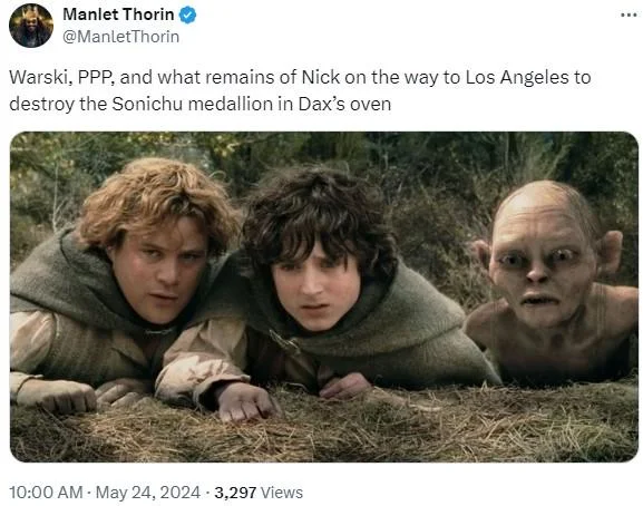 A Lord of the Rings parody reimagines commentators' quest to destroy Rekieta's Sonichu medallion like the One Ring.