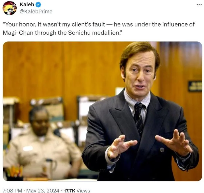 A Better Call Saul courtroom still is used to joke about using the Sonichu medallion curse as a legal defense.