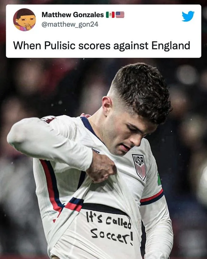 A cropped share of the 'When Pulisic scores against England' tweet, one of the earliest viral reposts of the meme.