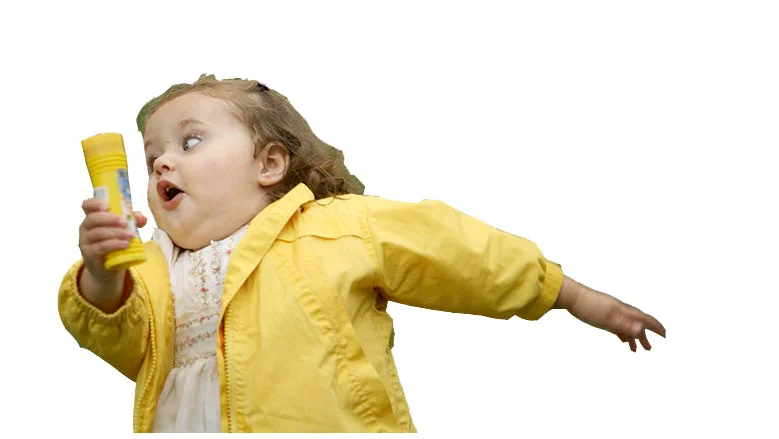 The iconic Chubby Bubbles Girl cutout used in countless photoshop remixes.