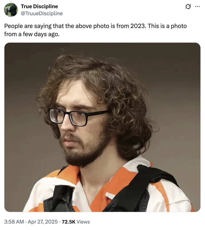 A widely shared 2025 tweet comparing a defendant's courtroom photo to the Chudjak wojak.