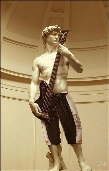 Classical marble sculpture with instrument.