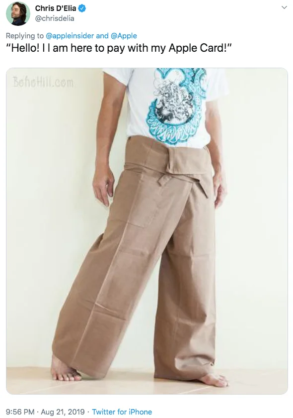 Oversized pants required for Apple Card use.