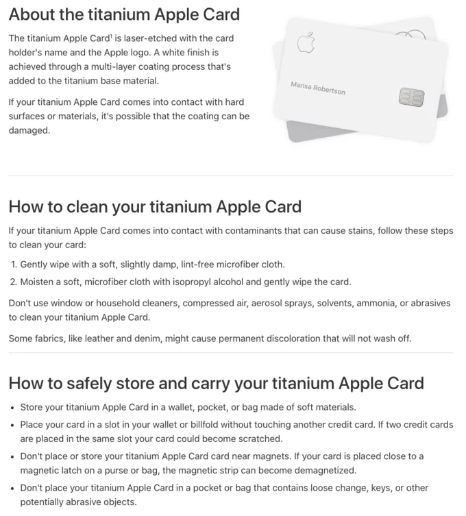 Official Apple Card care instructions.
