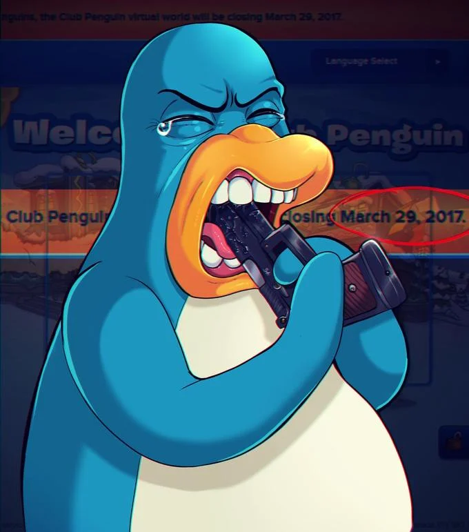 A viral piece of fan art expressed the community's despair when Disney announced the closure of Club Penguin on March 29, 2017.
