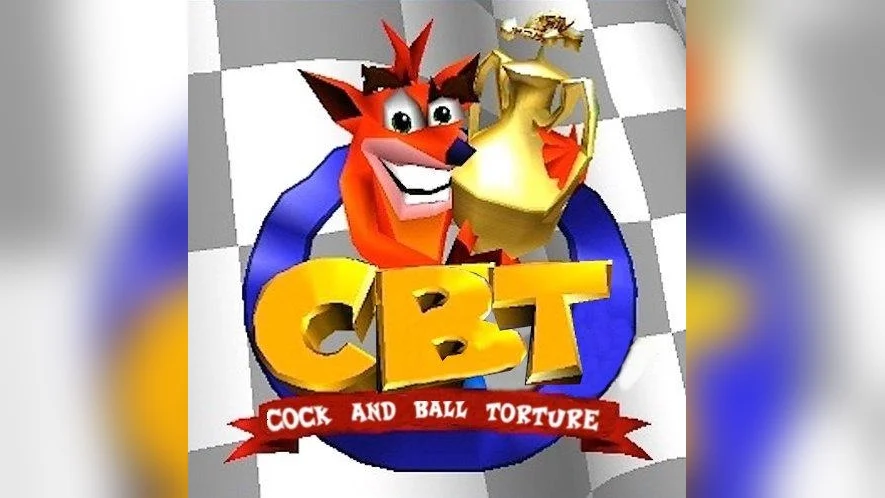 The widely circulated Crash Bandicoot 'CBT' parody logo, one of the most recognized images associated with the meme.