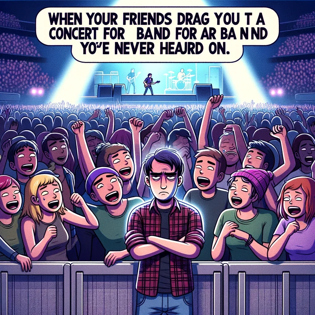 Forced to attend a concert for an unfamiliar band.