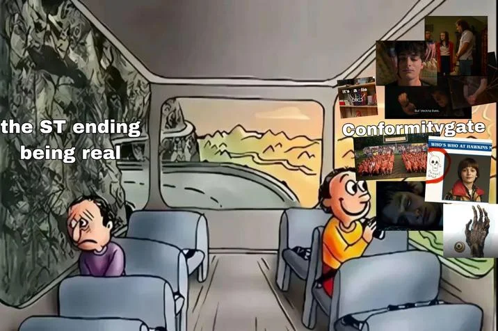 Car interior comparison meme format.