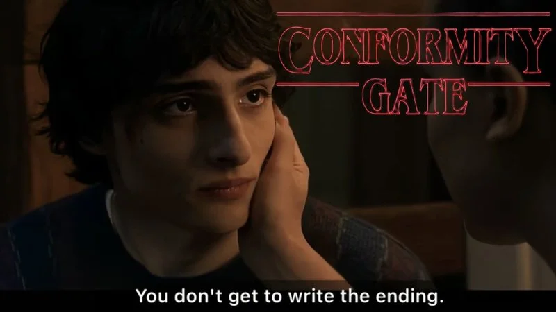 The iconic Conformity Gate meme.