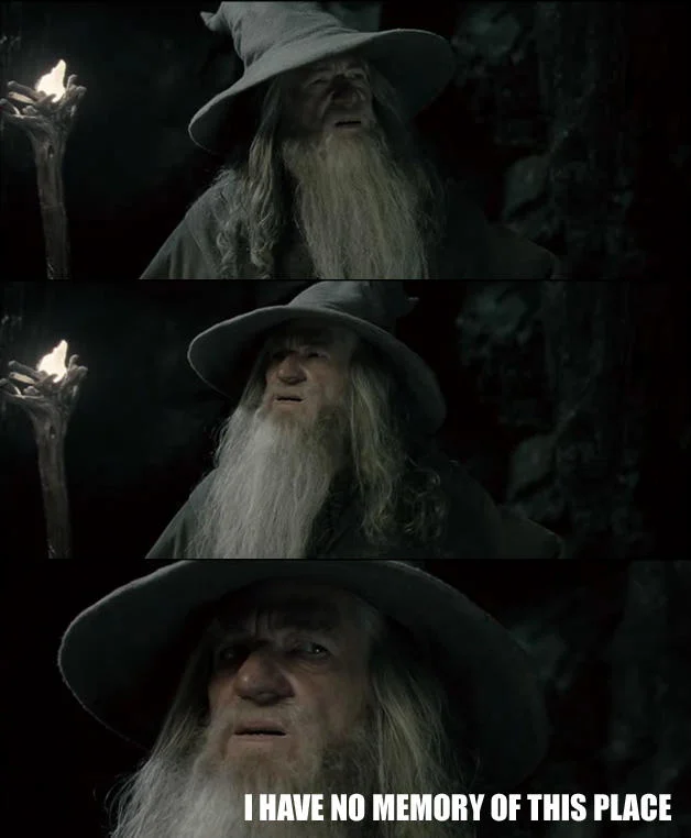 The classic three-panel Confused Gandalf template, taken from the Mines of Moria scene in The Fellowship of the Ring.