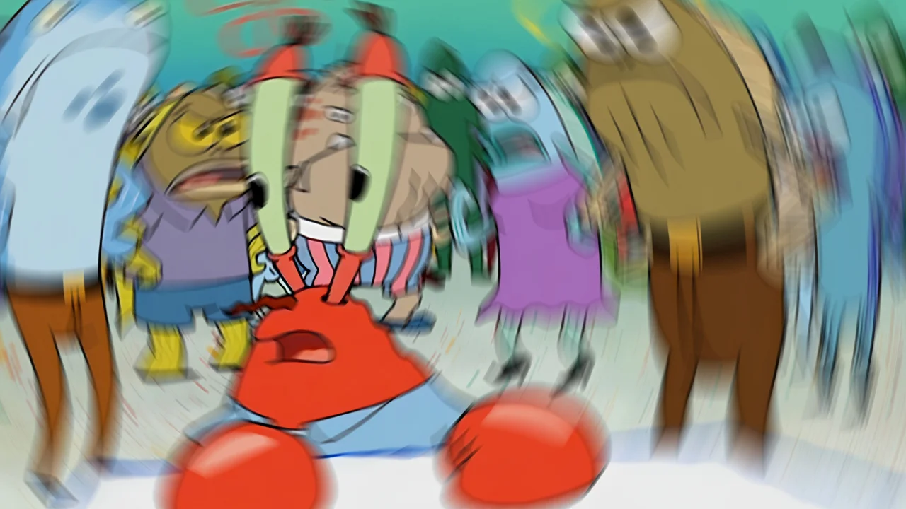 The original SpongeBob SquarePants screenshot of a bewildered Mr. Krabs that became the template for the 'Confused Mr. Krabs' meme.