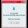 Malware pop-up lottery scam variant.
