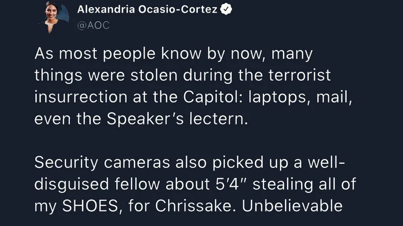 The core AOC stolen shoes meme tweet.