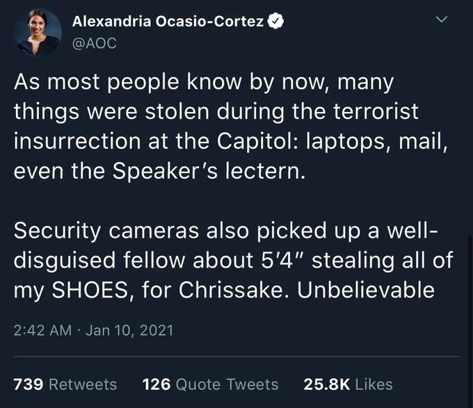 The canonical AOC stolen shoes tweet.