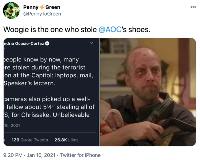 Woogie blamed for stealing shoes.