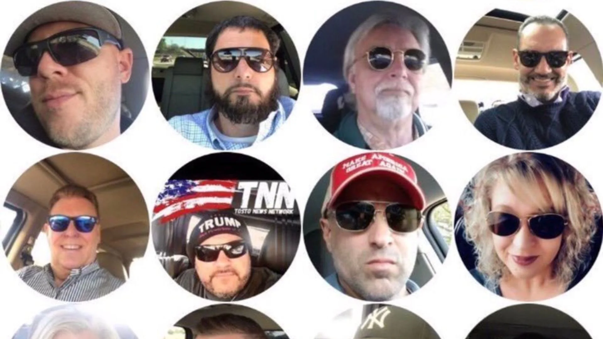 A collage of profile pictures exemplifying the Conservative Sunglasses Profile Picture phenomenon.