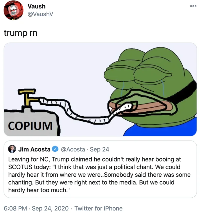 Copium variant meme with Pepe character representation.