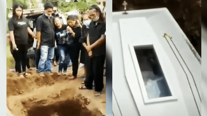 Source footage from the viral Indonesian burial service video.