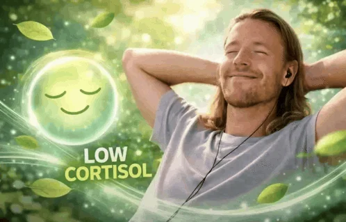 Low cortisol wholesome variant showing calm and meditation.