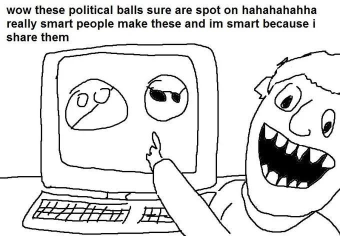 A counter-signal jab at Polandball-style political sharers who conflate reposting memes with intellectual sophistication.