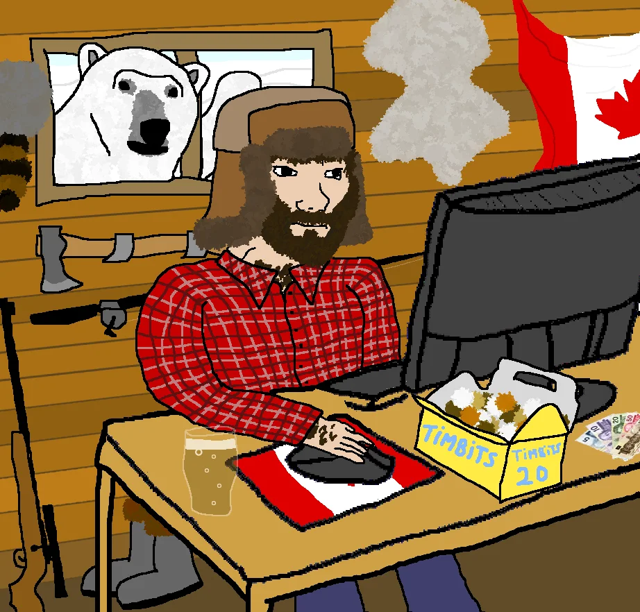 'That Canadian Feel' — the iconic entry image for the Country Feels meme, depicting a stereotypical Canadian at his computer.