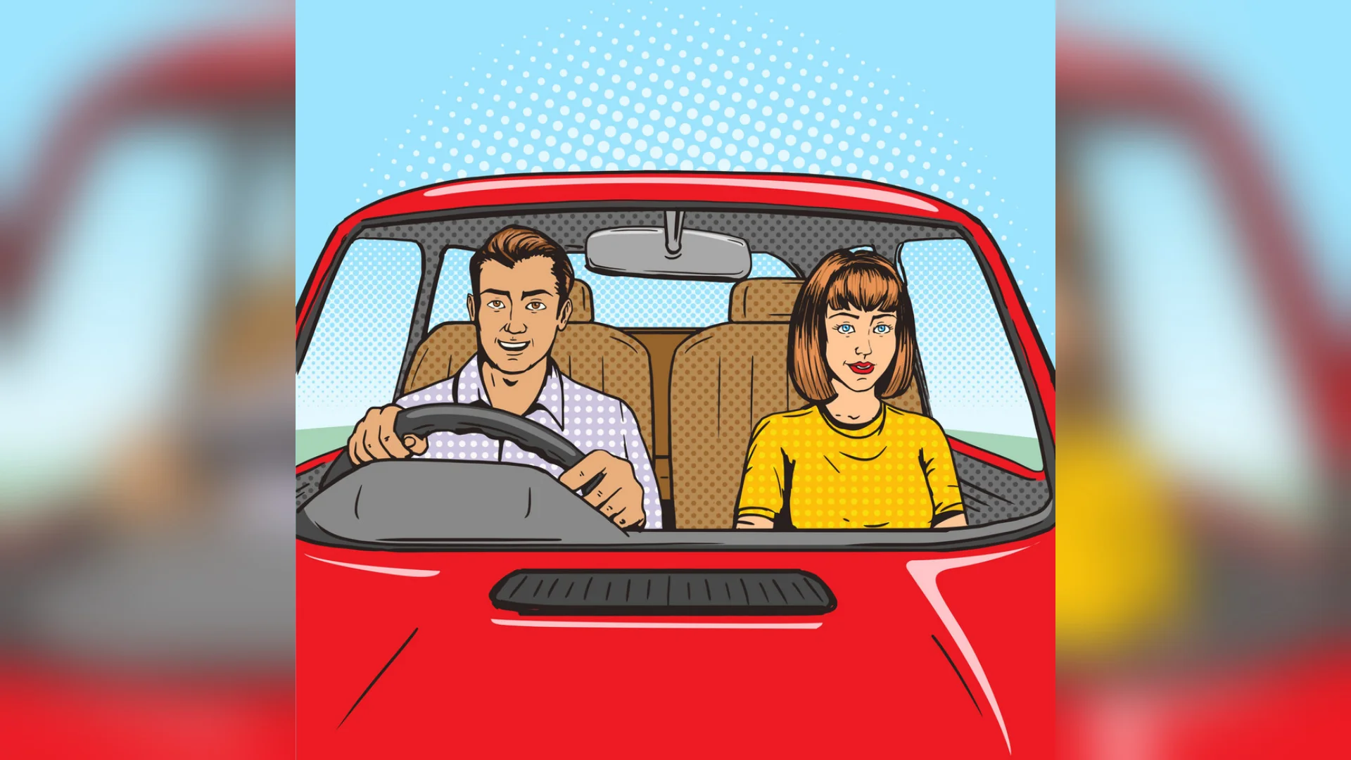 The original pop-art stock illustration that became the 'Couple in a Red Car' meme template.