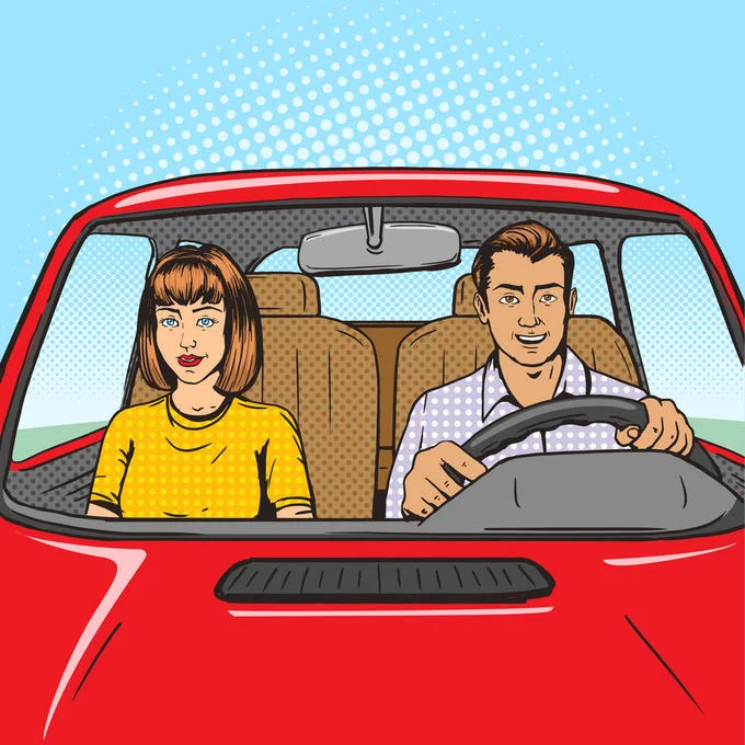 A mirrored version of the pop-art stock image frequently used as a blank template.
