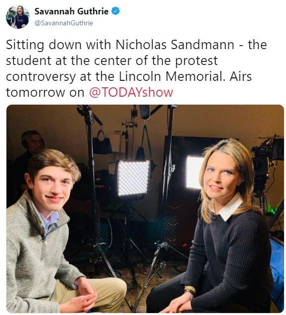 NBC's Savannah Guthrie promotes her Today Show interview with Nick Sandmann following the viral incident.