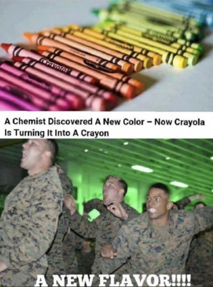 Marines celebrate a new Crayola crayon color as a new flavor to eat.