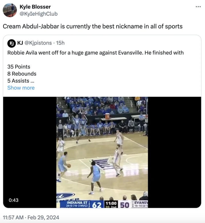 User declares Cream Abdul Jabbar superior to all sports nicknames.