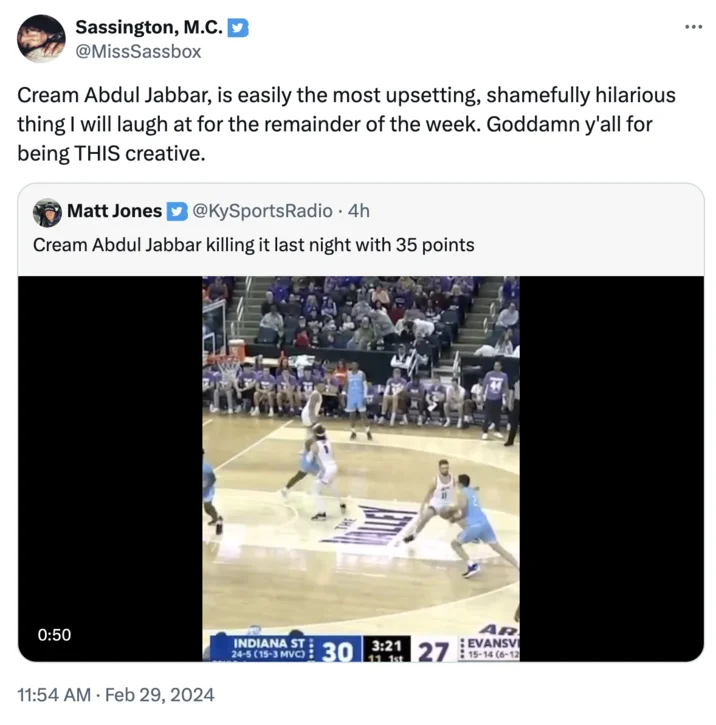 Twitter users celebrate the Cream Abdul Jabbar nickname creation.